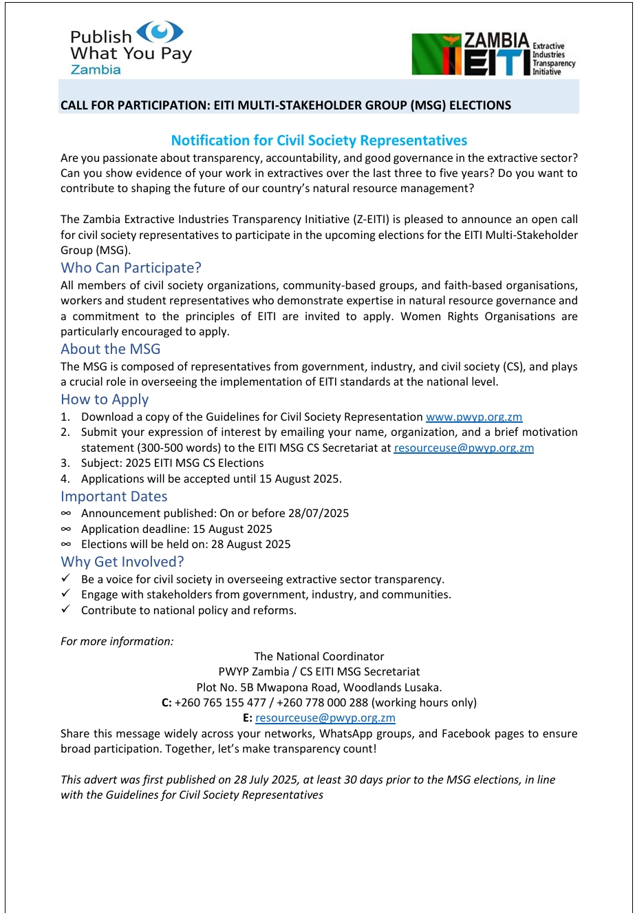 CALL FOR PARTICIPATION: EITI MULTI-STAKEHOLDER GROUP (MSG) ELECTIONS